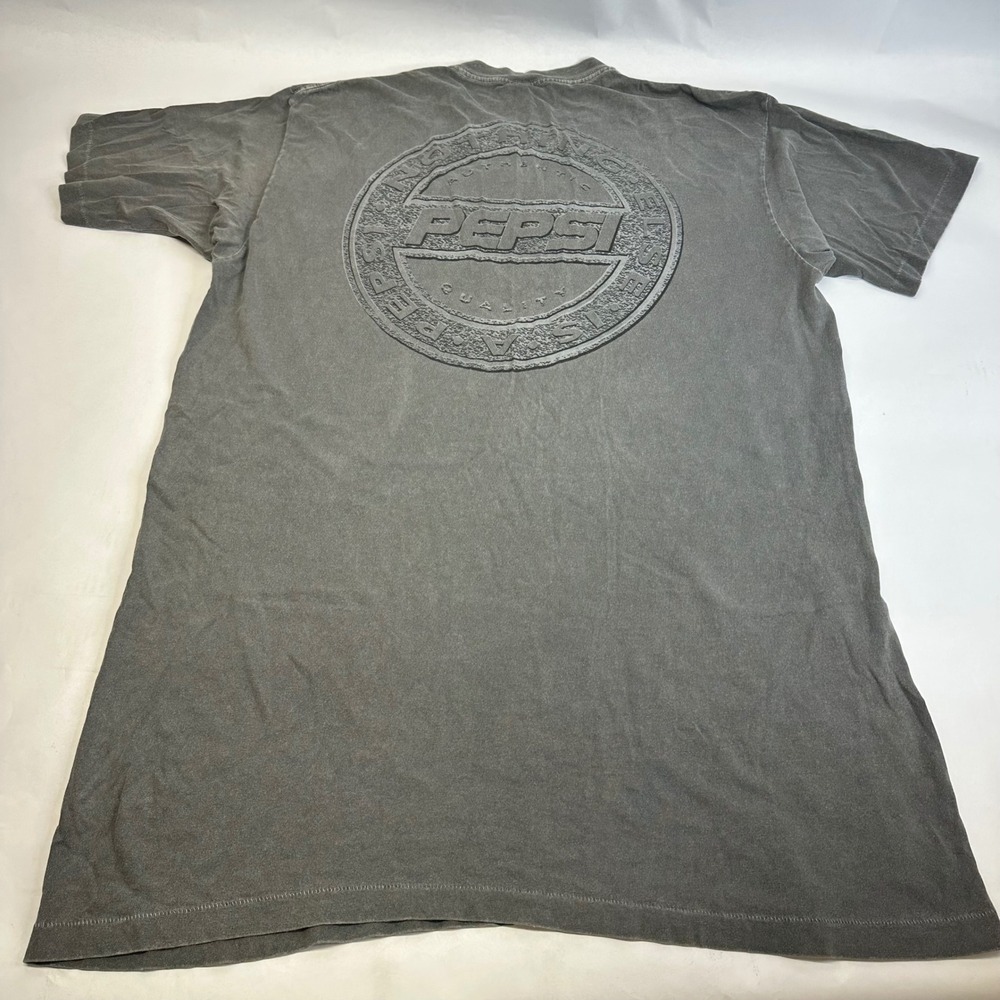 Vintage Pepsi T Shirt Mens L XL Faded Gray Embossed Logo Made in USA 90s Soda